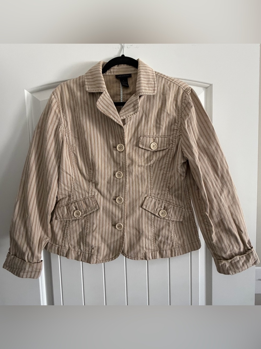 Vintage Y2K The Limited Neutral Striped Fitted Cotton Blazer Jacket